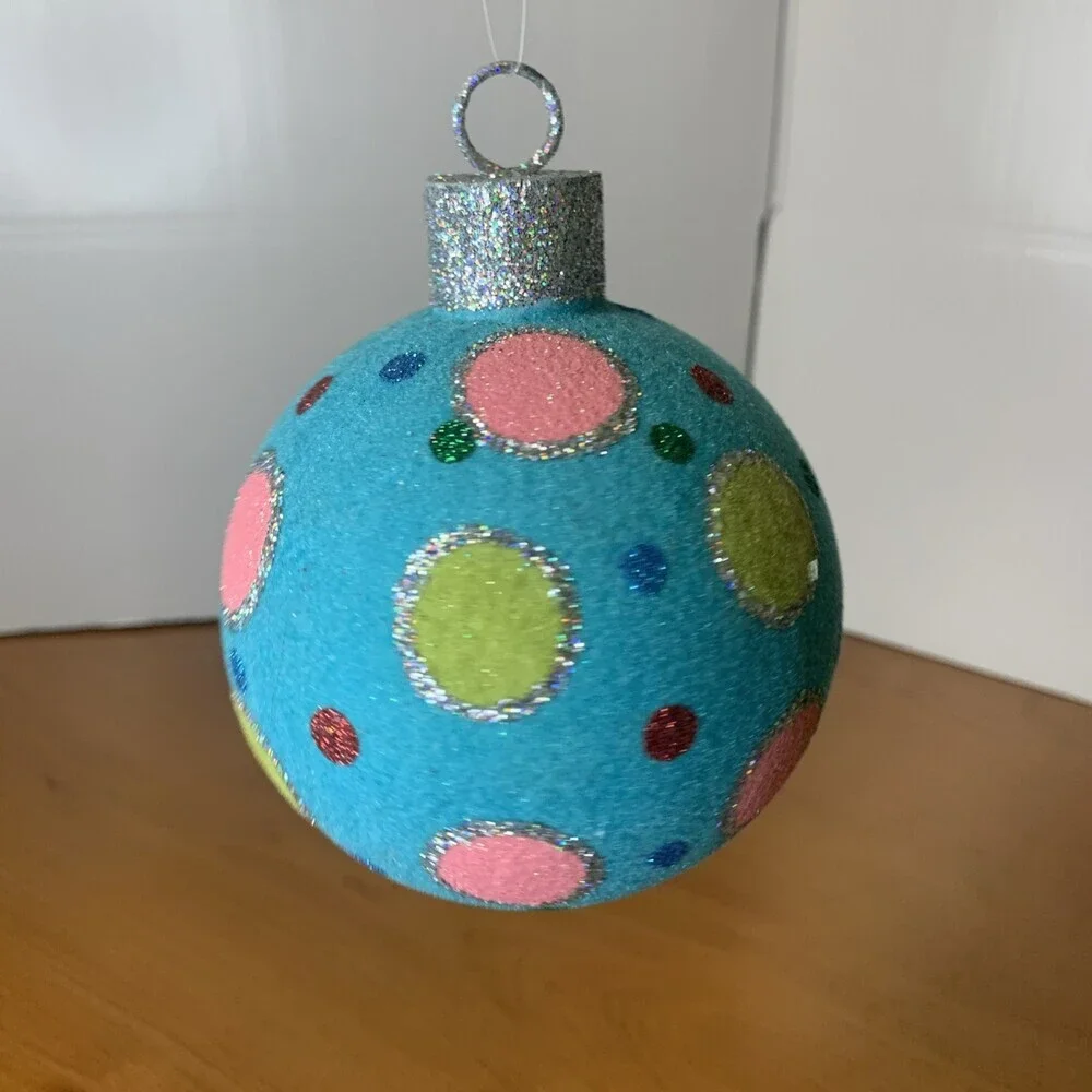 Raz Snowdoodles Christmas Ball 4” Blue Multicolored